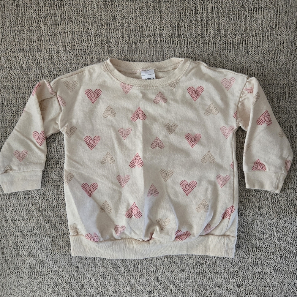 Carters Baby Girl Beige With Hearts Cotton Sweatshirt 12 Months
